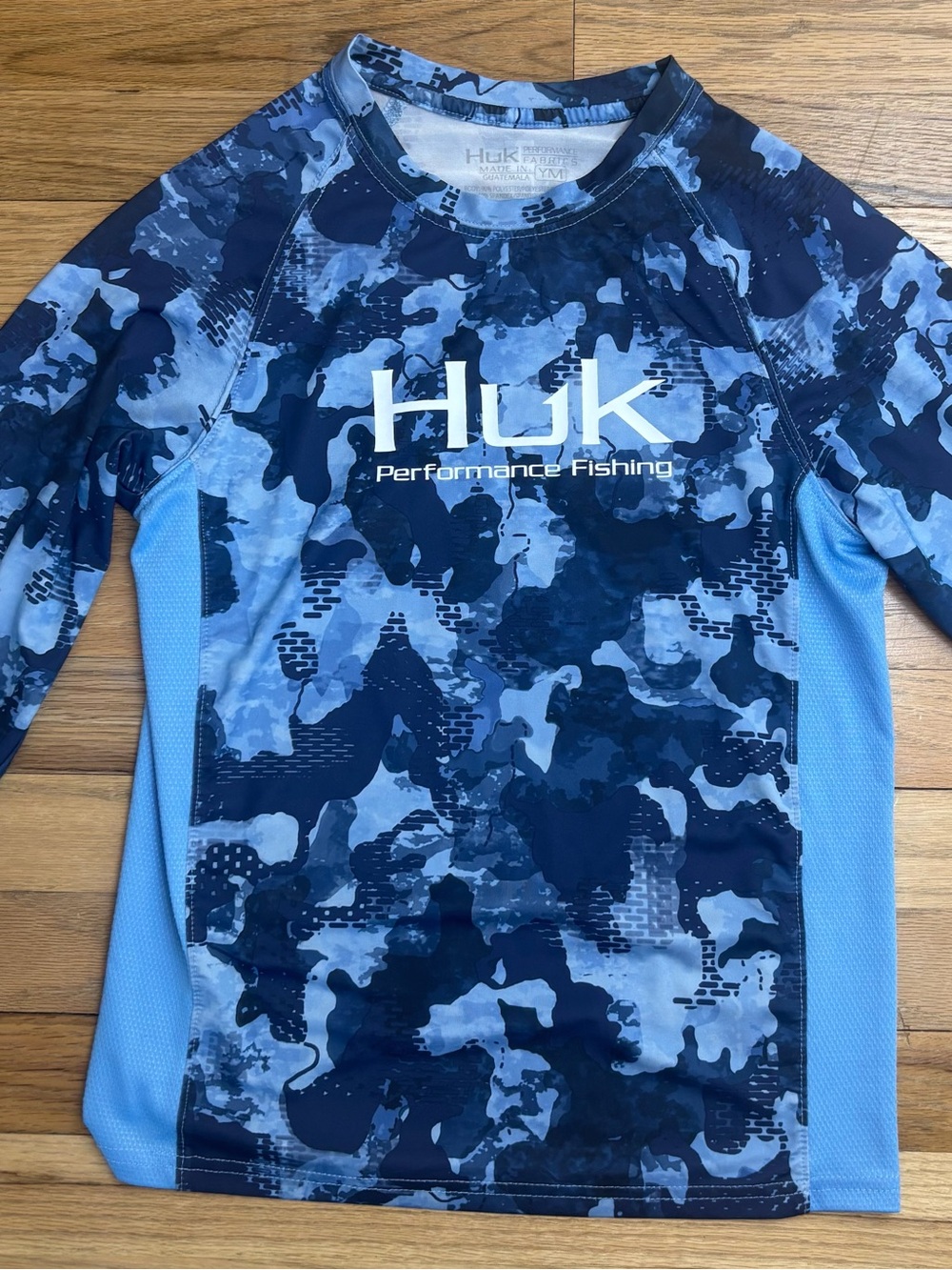 HUK Performance Fishing Shirt Size Youth medium Blue Long Sleeve